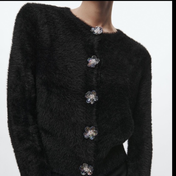 Zara Sweaters - 🆕 2024 ZARA FLOWER BUTTON FAUX FUR KNIT CARDIGAN
